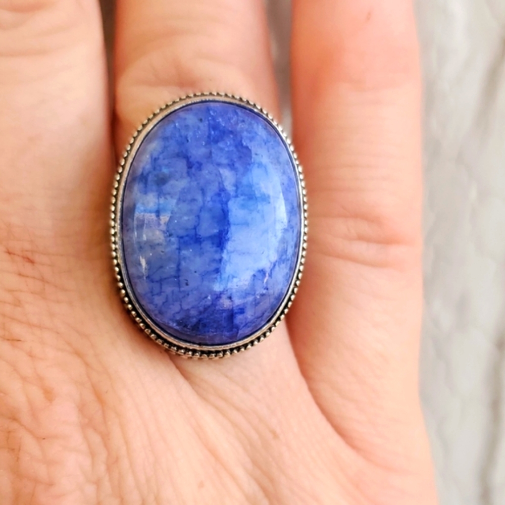 New Unique Dyed Dendritic Opal 925 Silver Ring.